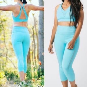 Women's Aqua Blue Active Leggings Mesh Zyia 12 workout gym pants bottom